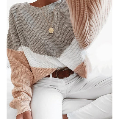 Autumn And Winter Striped Top Contrast Color Sweater Women's Clothing