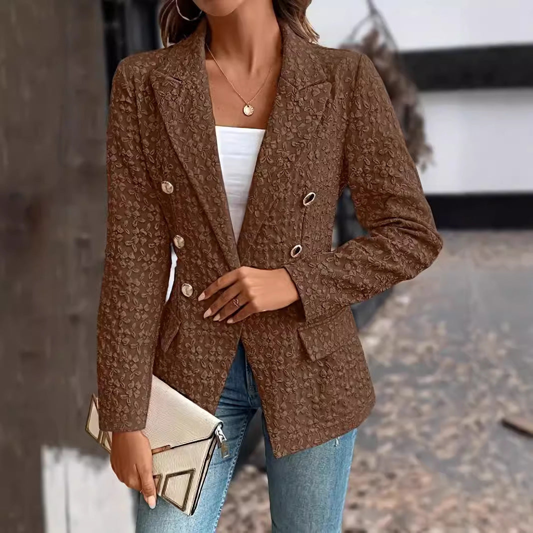 Winter Fashion Temperament Pure Color Double Breasted Blazer Women's Clothing