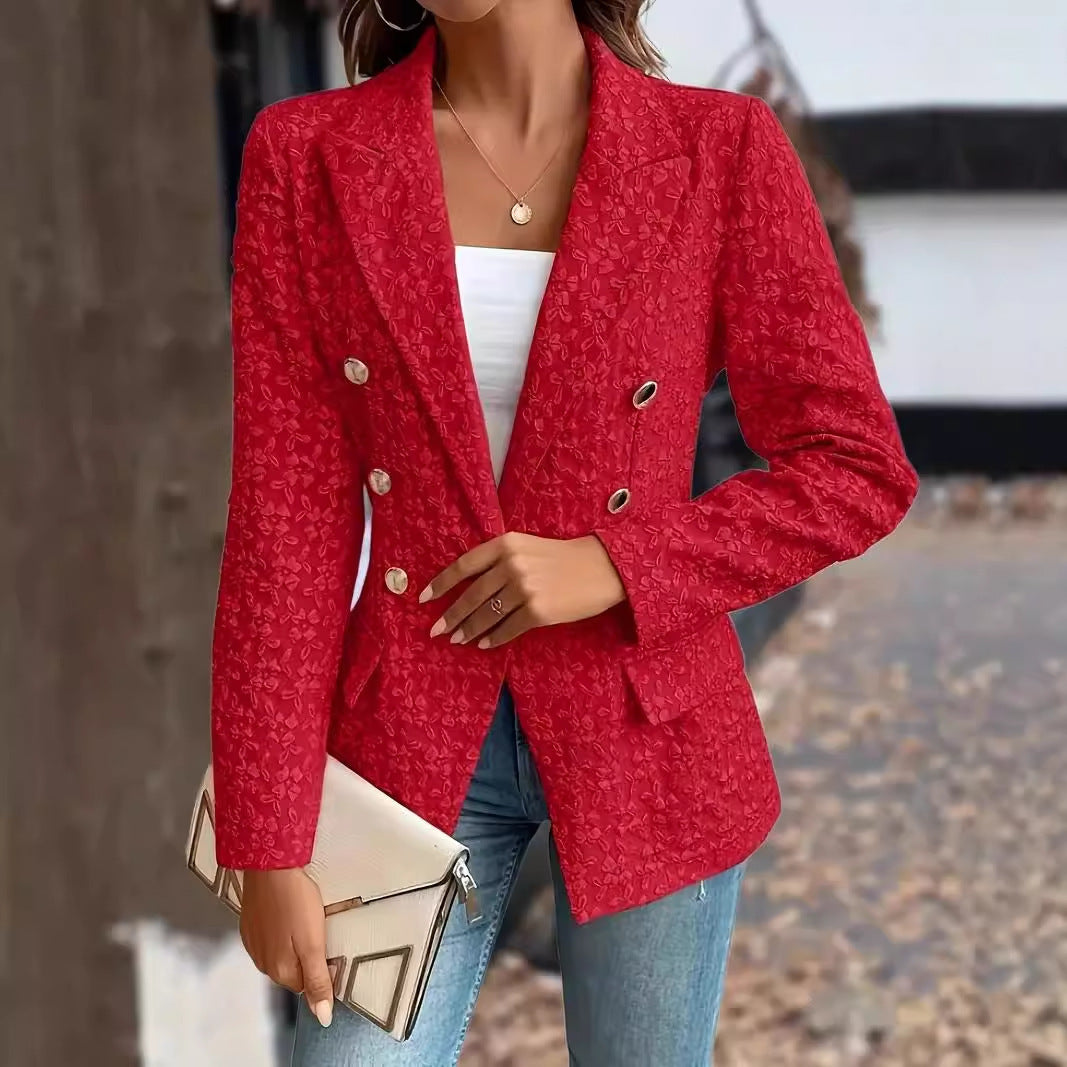 Winter Fashion Temperament Pure Color Double Breasted Blazer Women's Clothing