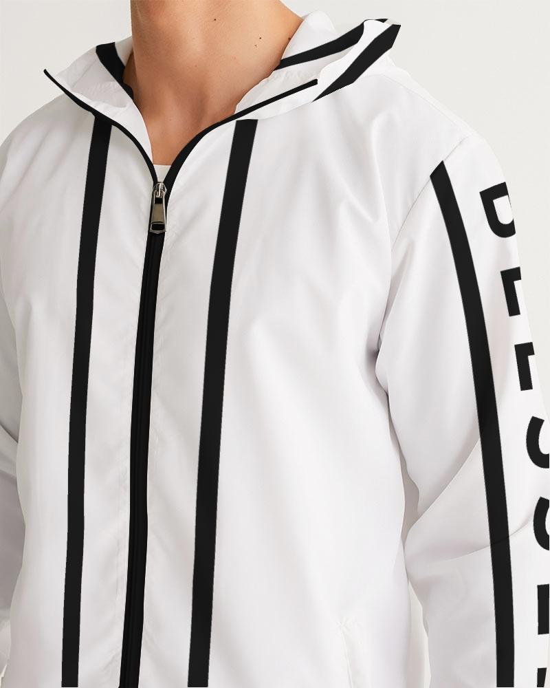 Mens Hooded Windbreaker - Blessed Sleeve Stripe White Water Resistant