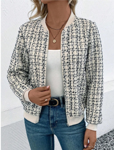 Fashion Plaid Zipper Short Jacket Autumn And Winter Casual Long Sleeve Baseball Clothing Women's Outwear Tops