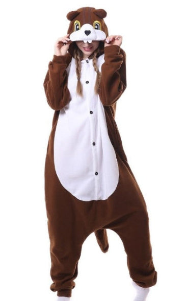 Brown Bear Polar Fleece Cartoon One-piece Animal Pajamas