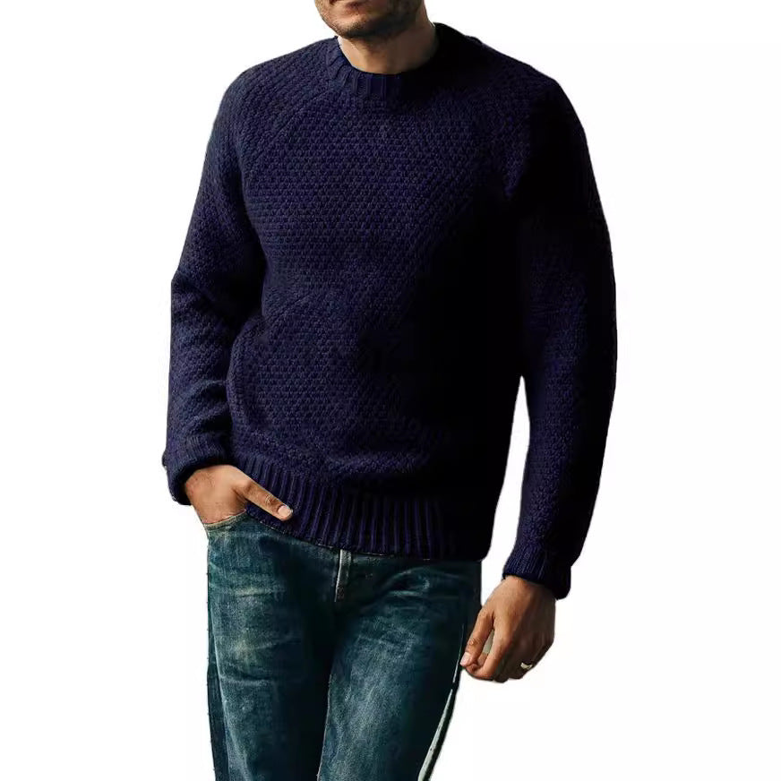 Men's Pullover Sweater Winter Casual Solid Color Round Neck Knitted Top Clothing