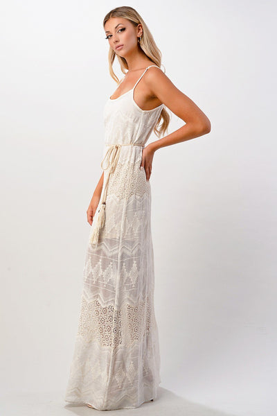 Boho-Inspired Embroidered Maxi Dress with Adjustable Straps