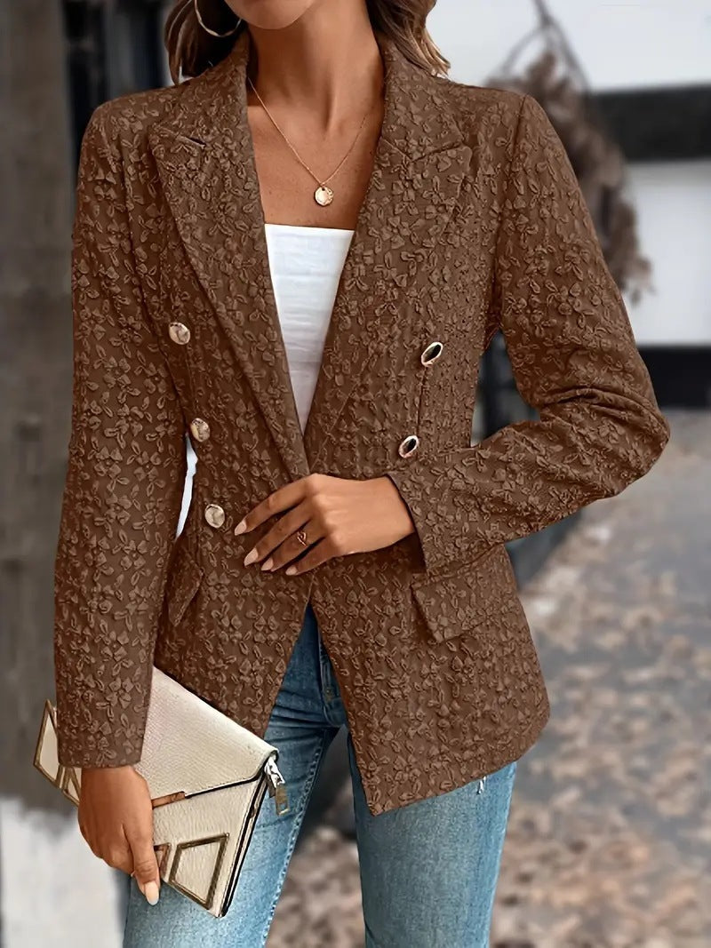 Winter Fashion Temperament Pure Color Double Breasted Blazer Women's Clothing