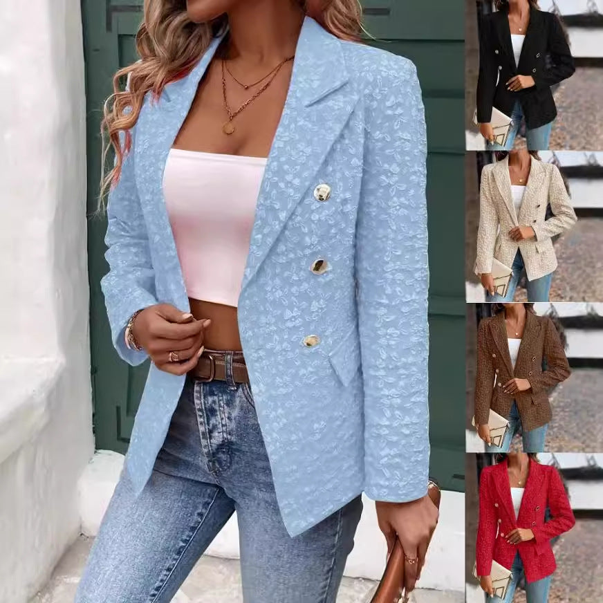 Winter Fashion Temperament Pure Color Double Breasted Blazer Women's Clothing