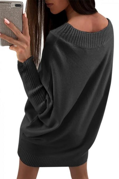 Black Long Sleeve Baggy Sweater Dress