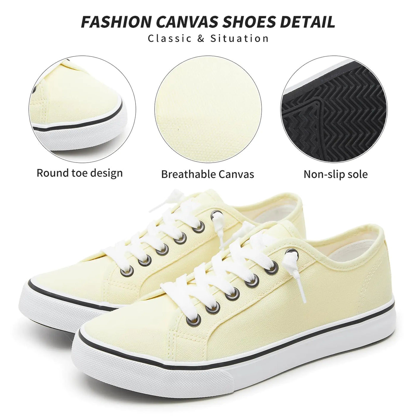 Women Canvas Sneaker Slip On Non Slip Casual Shoes Lace Up Canvas Low Top White Shoes Loafers for Women Fashion Black Sneaker 5.5 Yellow