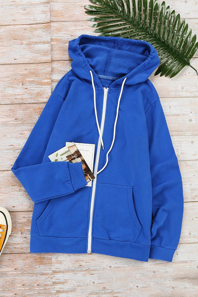 Casual Blue Zip-up Hoodie Jacket