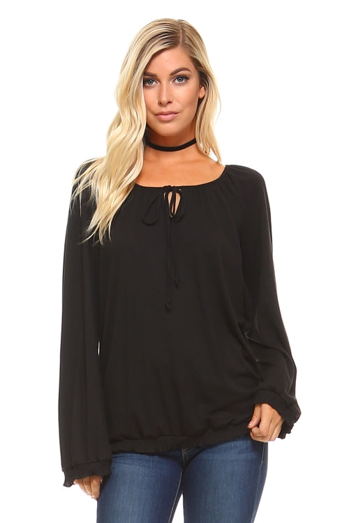 Women's Long Sleeve Solid Peasant Top