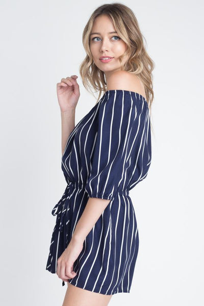 Women's Off Shoulder Stripe Romper