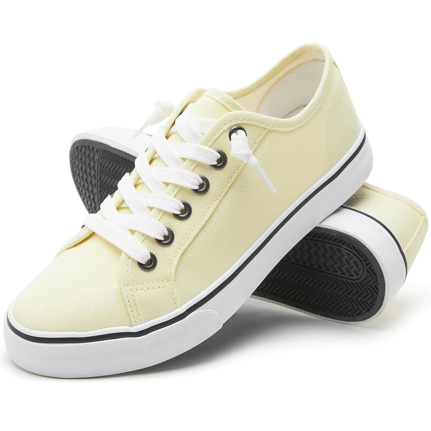 Women Canvas Sneaker Slip On Non Slip Casual Shoes Lace Up Canvas Low Top White Shoes Loafers for Women Fashion Black Sneaker 5.5 Yellow