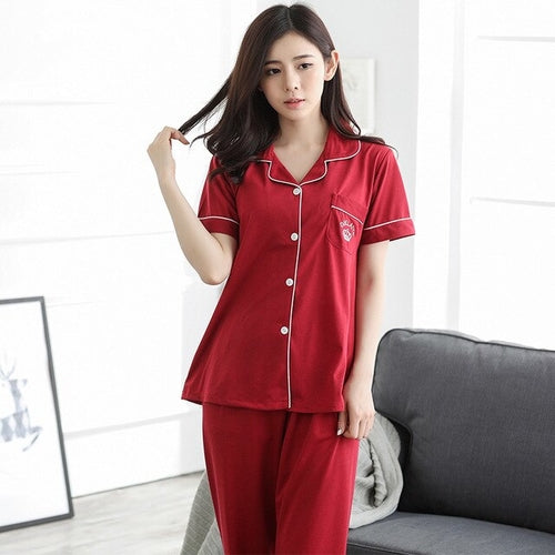 Autumn Thin Cardigan Pajamas Two Piece Women