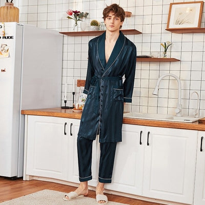 Pyjamas Men Silk Male Pajamas 2 Pieces Sets