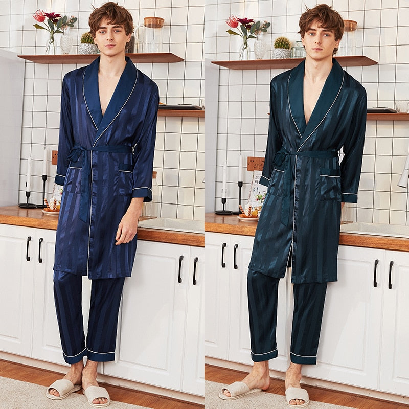 Pyjamas Men Silk Male Pajamas 2 Pieces Sets