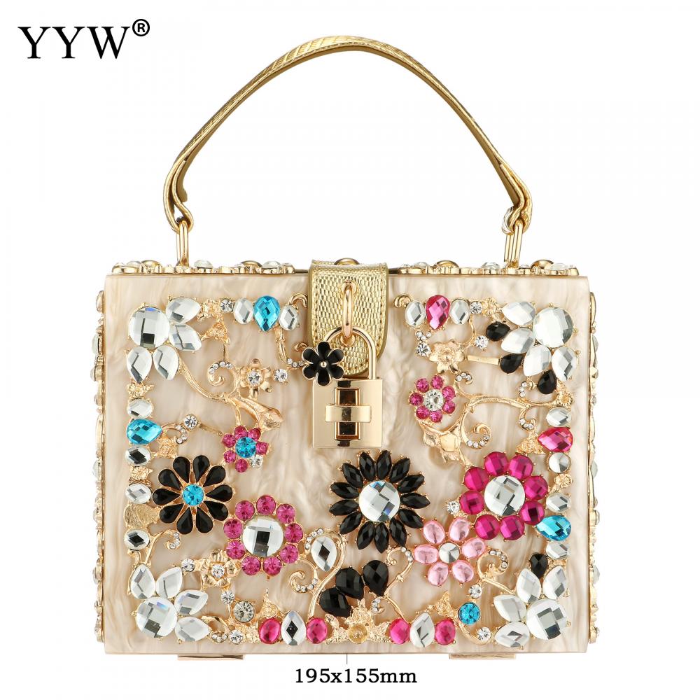 Acrylic Handbags Women Fashion Flower Shoulder Bags Evening Party