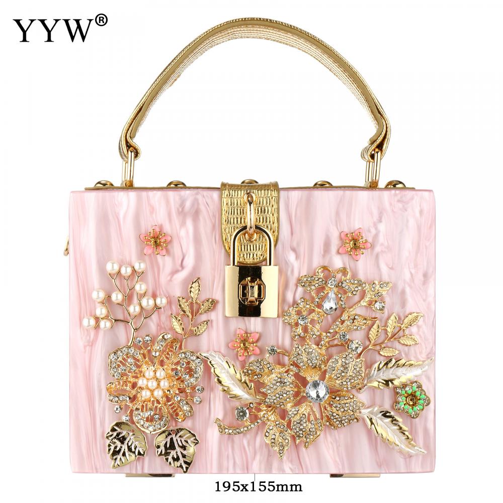 Acrylic Handbags Women Fashion Flower Shoulder Bags Evening Party