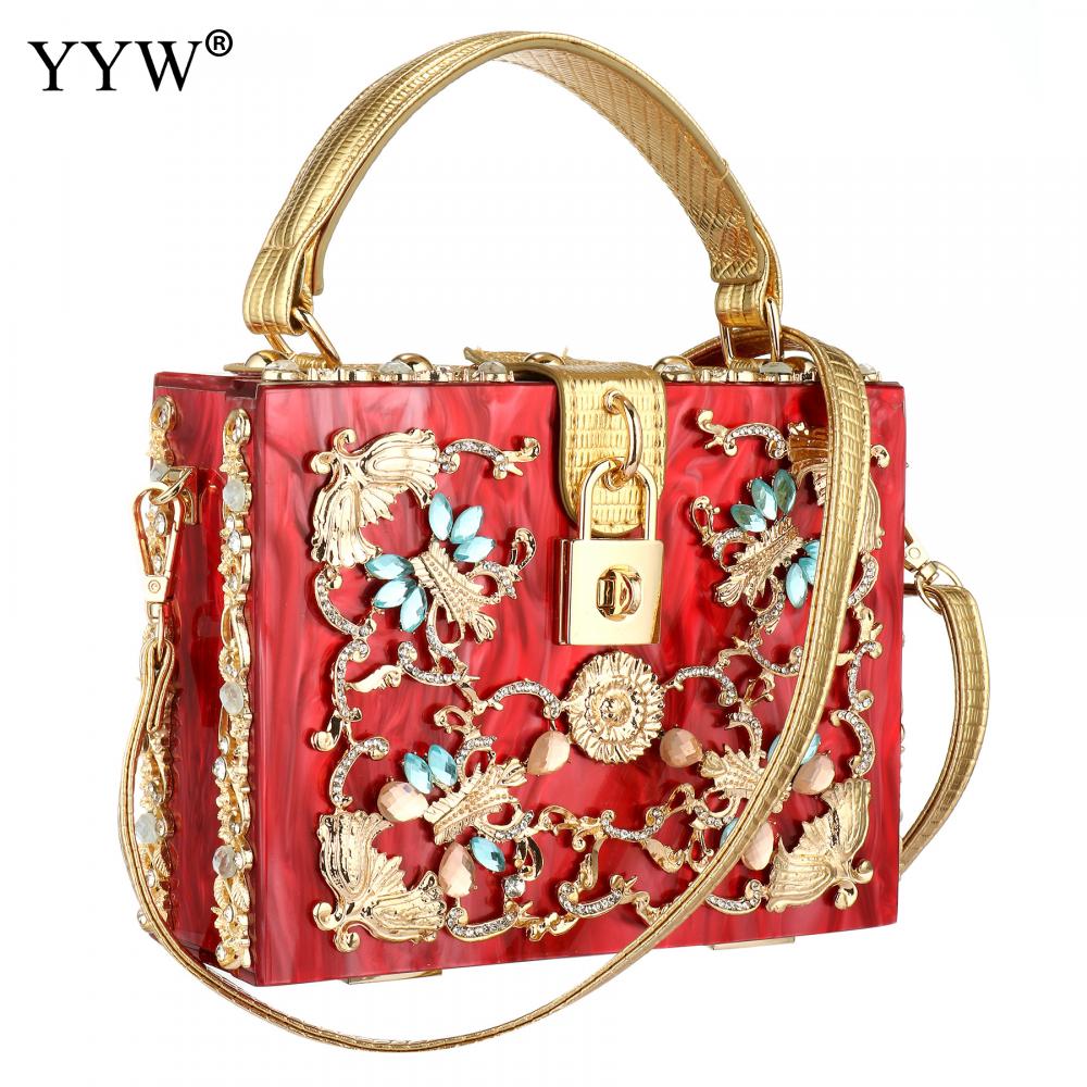 Acrylic Handbags Women Fashion Flower Shoulder Bags Evening Party