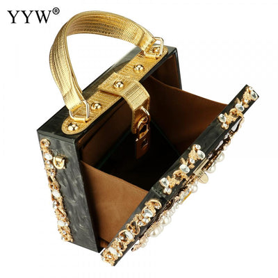 Acrylic Handbags Women Fashion Flower Shoulder Bags Evening Party