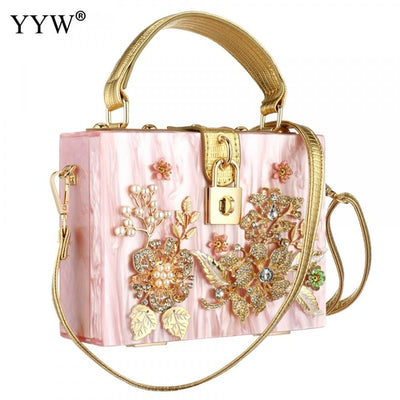 Acrylic Handbags Women Fashion Flower Shoulder Bags Evening Party