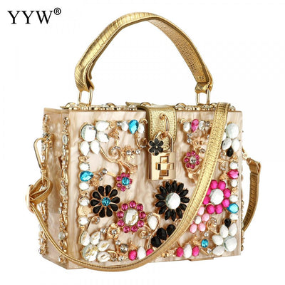 Acrylic Handbags Women Fashion Flower Shoulder Bags Evening Party