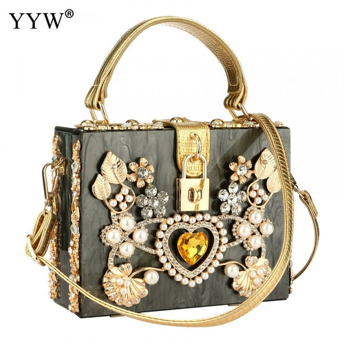 Acrylic Handbags Women Fashion Flower Shoulder Bags Evening Party