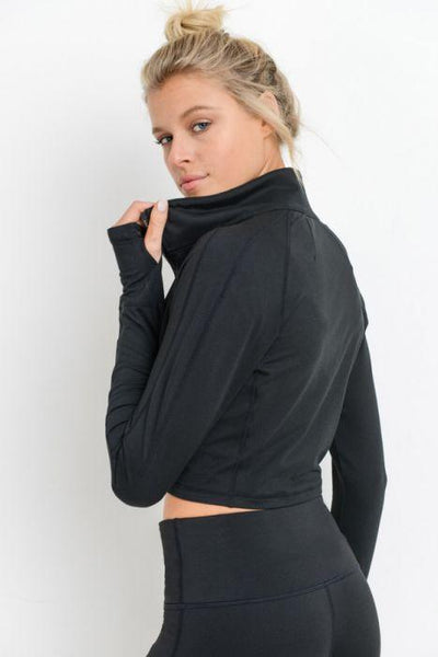 Zip-Up Crop Active Jacket with Thumbholes