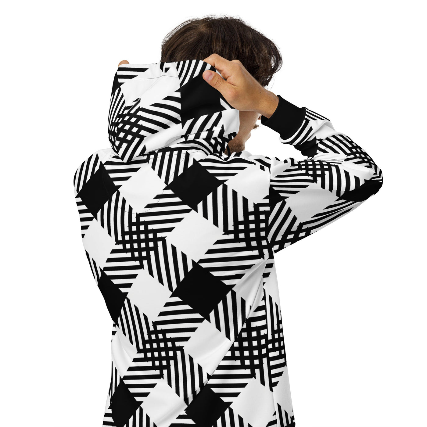 Mens Graphic Zip Hoodie, Black and White Plaid Print