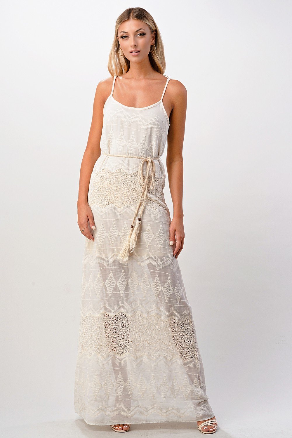 Boho-Inspired Embroidered Maxi Dress with Adjustable Straps