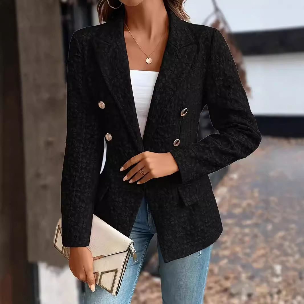 Winter Fashion Temperament Pure Color Double Breasted Blazer Women's Clothing