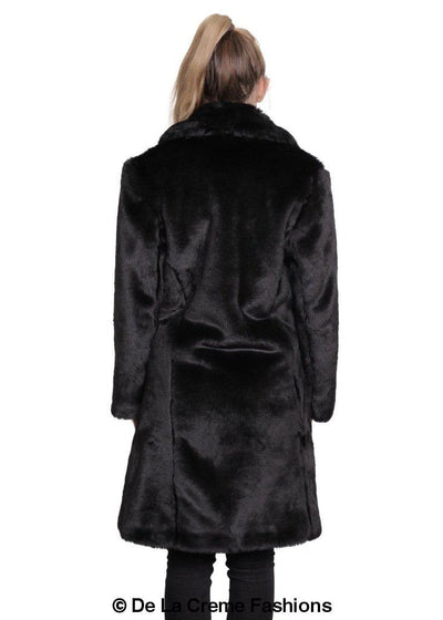 De La Creme - Womens Faux Fur Large Lapel Mid Length Coat