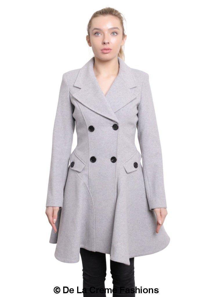 Wool Blend Double Breasted Skater Coat