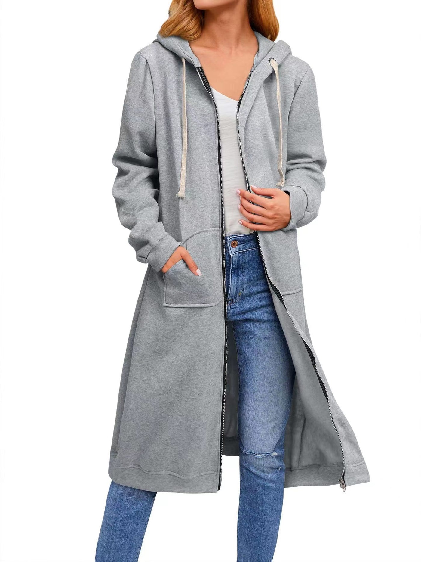 Autumn And Winter Women's Clothing Loose Zip Long Cardigan Jacket