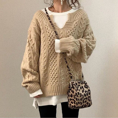 Autumn And Winter Loose Knit Temperament Round Neck Ladies Cotton Stitching Women's Clothing