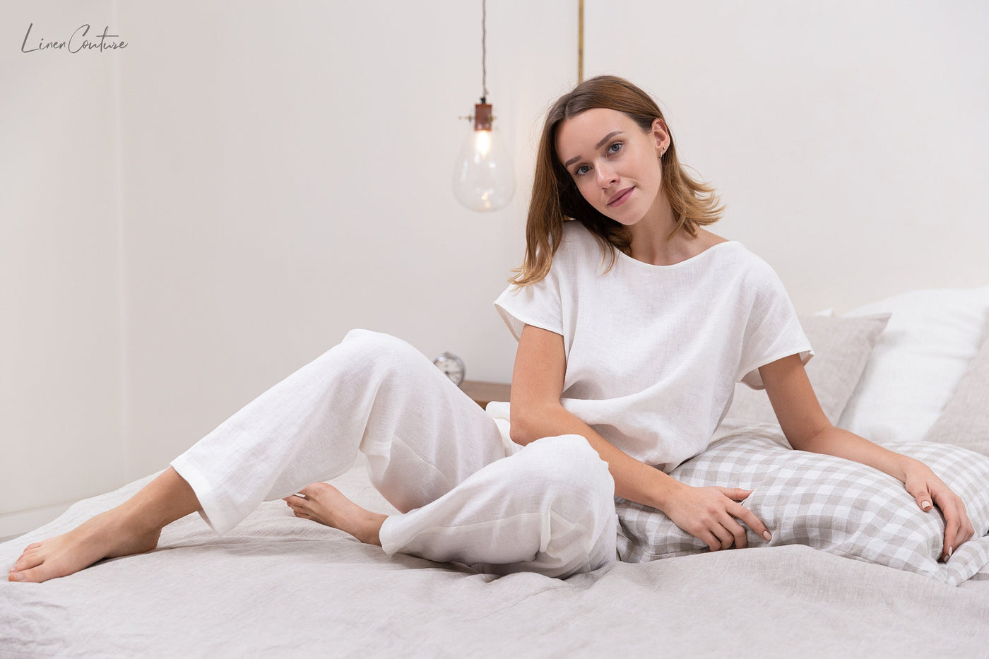 White linen / Natural Linen Pajama set / Linen loungewear / Linen