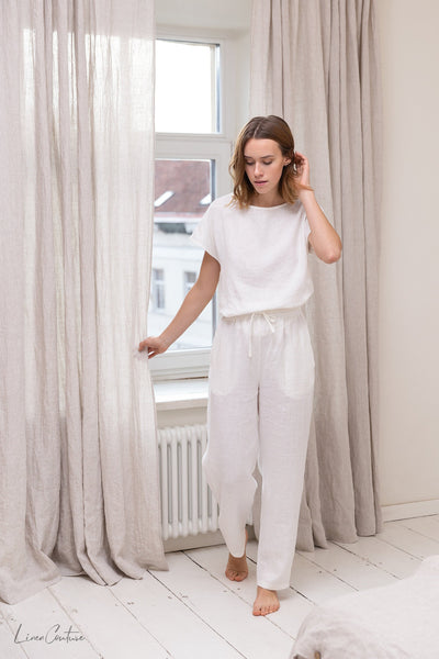 White linen / Natural Linen Pajama set / Linen loungewear / Linen