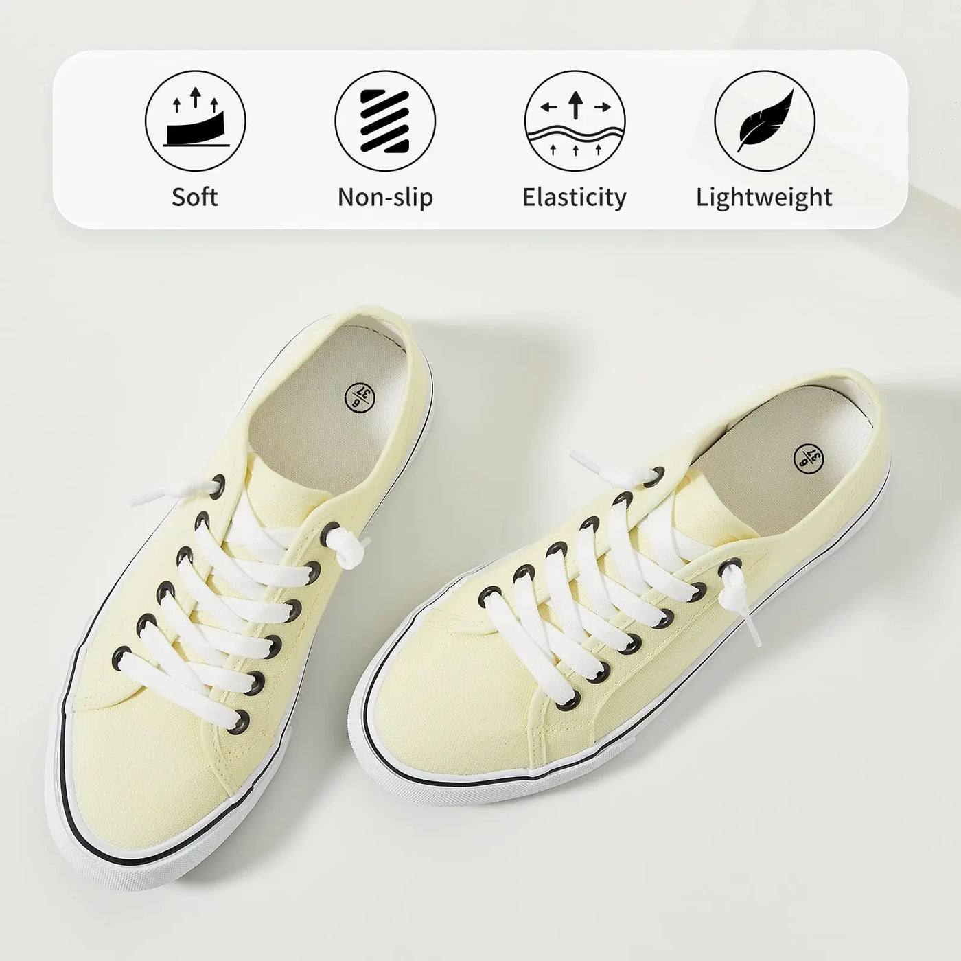 Women Canvas Sneaker Slip On Non Slip Casual Shoes Lace Up Canvas Low Top White Shoes Loafers for Women Fashion Black Sneaker 5.5 Yellow