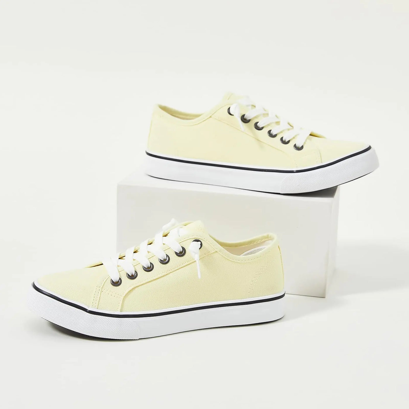 Women Canvas Sneaker Slip On Non Slip Casual Shoes Lace Up Canvas Low Top White Shoes Loafers for Women Fashion Black Sneaker 5.5 Yellow