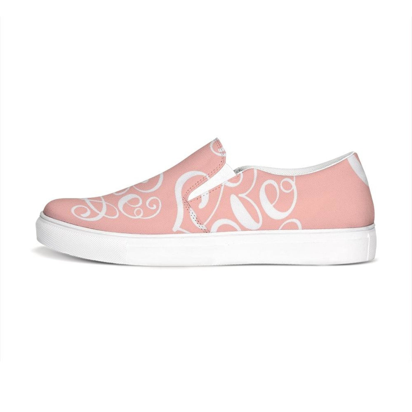 Womens Sneakers - Pink and White Love Print Low Top Slip-on Canvas