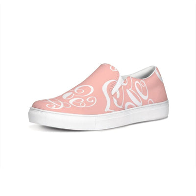 Womens Sneakers - Pink and White Love Print Low Top Slip-on Canvas