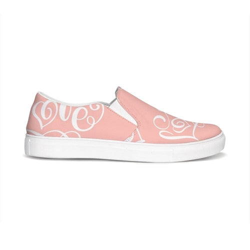 Womens Sneakers - Pink and White Love Print Low Top Slip-on Canvas